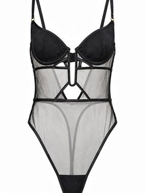 Bluebella Joni Black Sheer Mesh Cutout Underwire Bodysuit XS